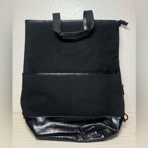 Beis Convertible Backpack In Black Canvas And Croc Trim Satchel Bag Women